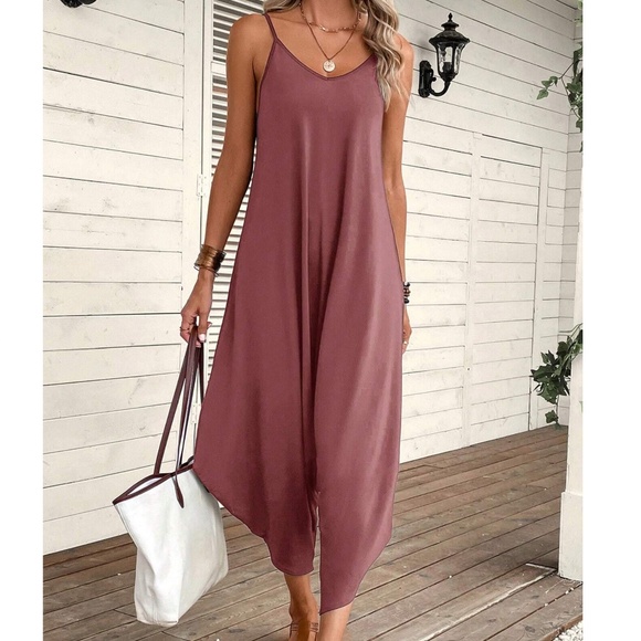 Boho Solid Harem Leg Cami Jumpsuit - Picture 5 of 12